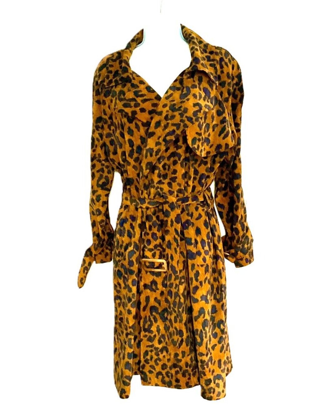 Shinestar Leopard Print Trench Coat Belted Long Jacket Size L